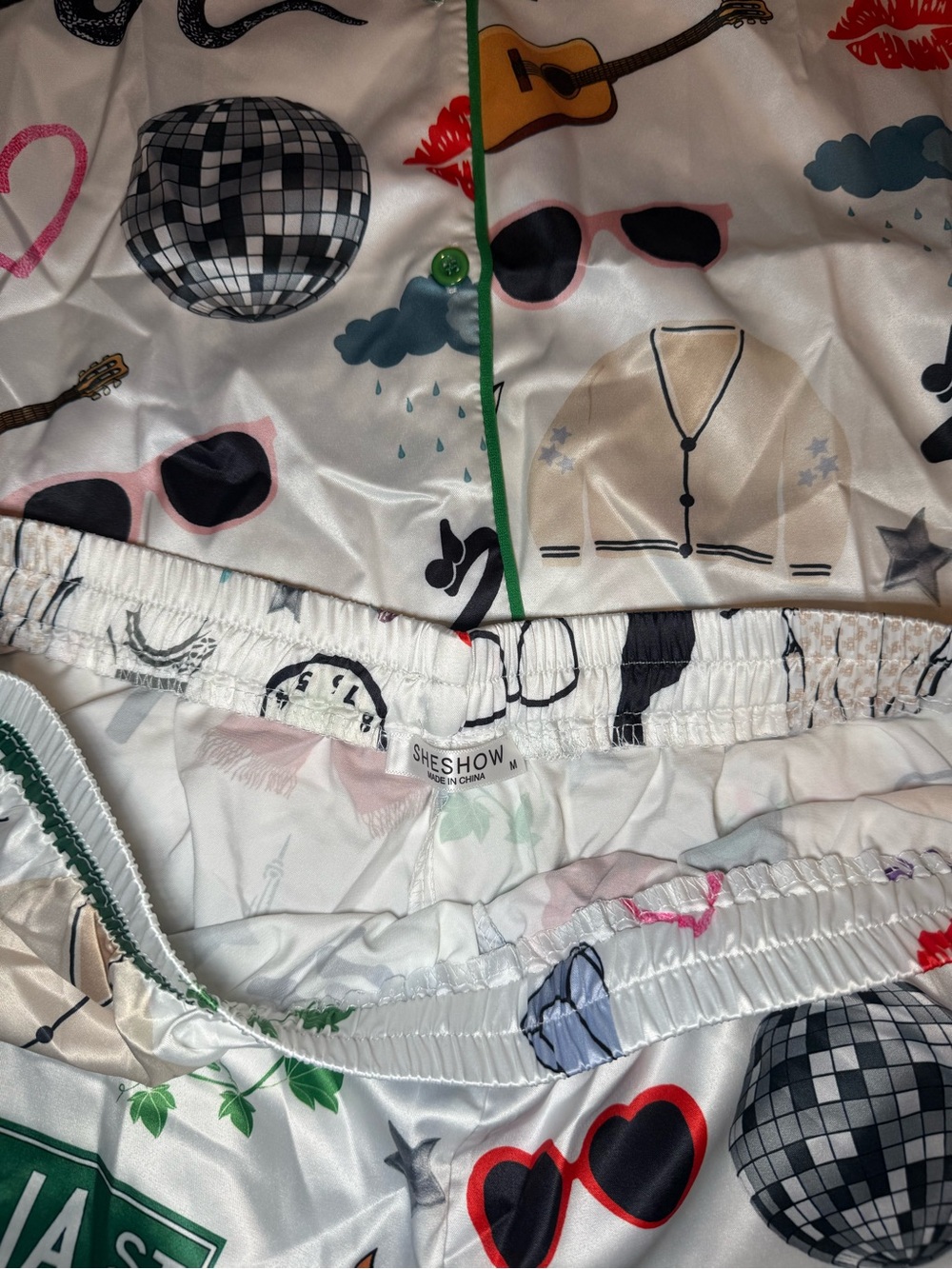 SheShow Taylor Swift Satin Pajama Set with Colorful Icons - Picture 3 of 3